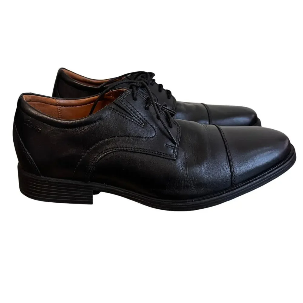 Clark’s Men’s Black Leather Tilden Whiddon Cap-Toe Oxfords Shoes Size 10.5